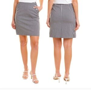 J McLaughlin Womens‎ Gingham Pencil Skirt Size 4 Blue and White Buttons Nautical